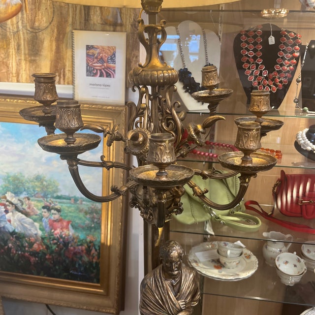 Late 19th Century Large French Neoclassic Bronze Table Lamp Candelabra Statue For Sale - Image 11 of 12