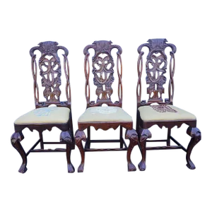 Early 1900s Mexican Colonial Chippendale Set of Three Dining Chairs American Copies of Mexican Originals