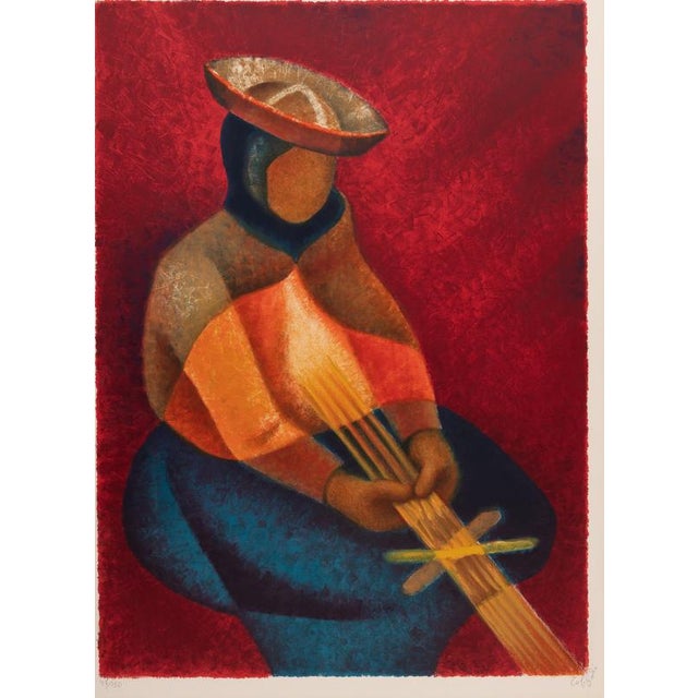 Louis TOFFOLI (1907-1999) Peruvian Woman Weaving, 1975 Original color lithograph Signed in pencil Limited edition of 150...