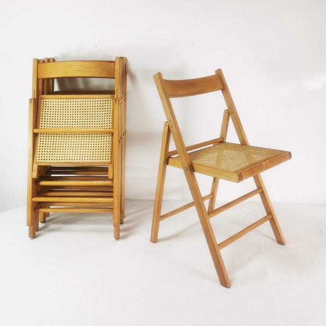 1980s Vintage Folding Chairs with Raffia, Germany, 1980s, Set of 5 For Sale - Image 5 of 16