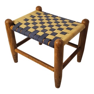 1940s Vintage Woven-Top Footstool For Sale