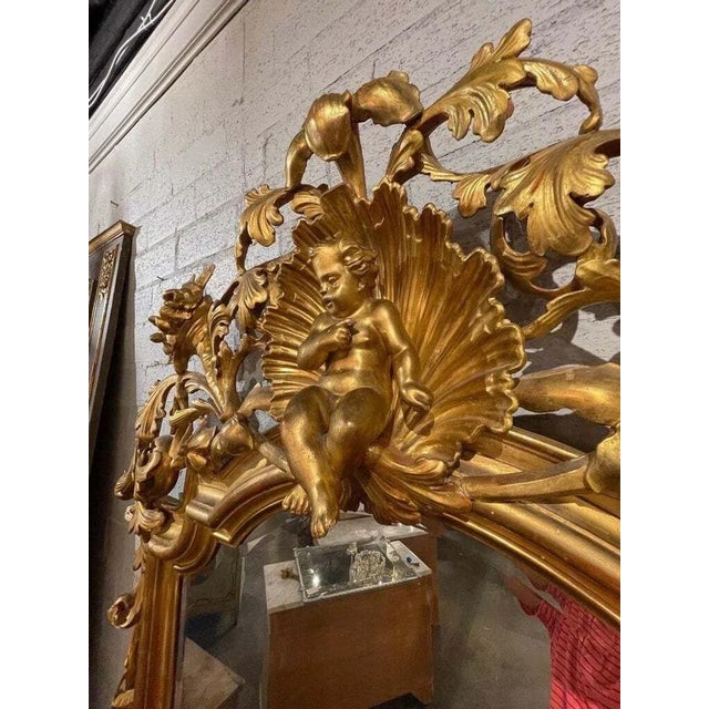 Wood 19th Century Large Scale French Rococo Carved and Giltwood Mirror For Sale - Image 7 of 8