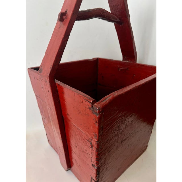 Red Red Lacquered Wooden Chinese Rice Container Planter or Jardiniere For Sale - Image 8 of 9