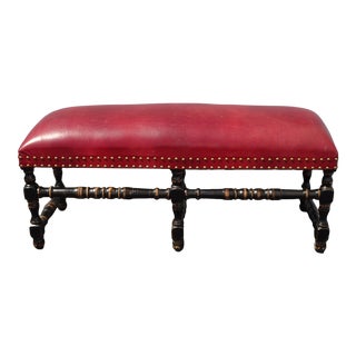 Vintage Spanish Style Red Leather Bedside Bench For Sale