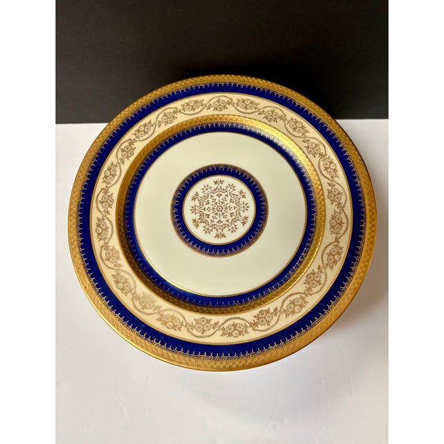 Metal 1940s Stouffer Fine China Gold Encrusted Cobalt Blue Porcelain Dinner Plates Set of 6 For Sale - Image 7 of 10
