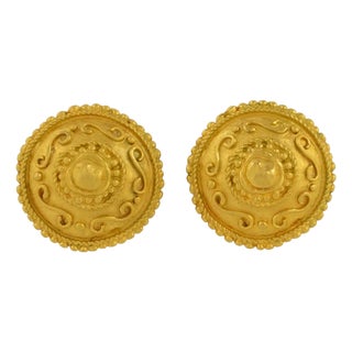 Ungaro Paris Ornate Gilt Metal Clip Earrings For Sale