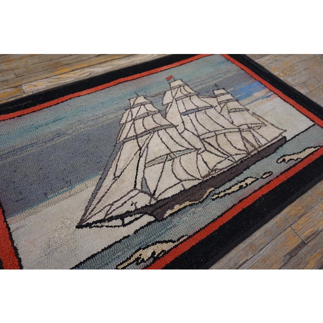 1930s American hooked rug ( 2'7" x 4'2" - 78 x 127 ) Small Scatter Size American Hooked Antique Wool 1930s Rug, Country of...