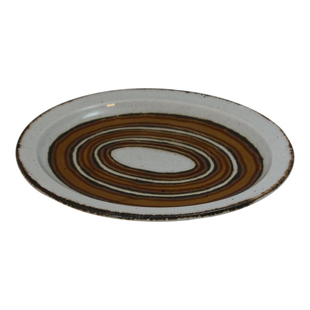 Mid Century English Stonehenge Midwinter Earth Brown & White Oval Platter For Sale