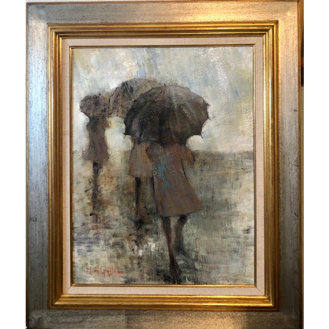Expressionism Michel De Gallard, French Expressionist School of Paris Oil Painting Women with Umbrellas Rainy Day, mid 20th C For Sale - Image 3 of 13