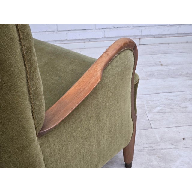 Danish Beech Highback Armchair with Velour Upholstery, 1960s For Sale - Image 13 of 18