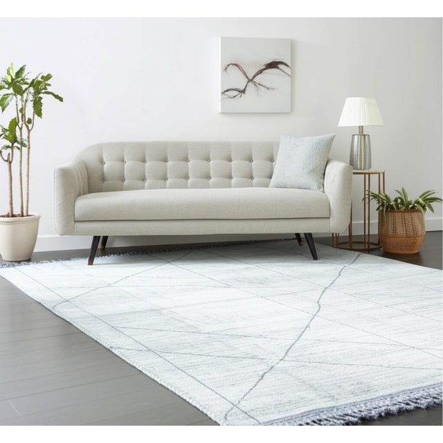 Marrakech Beige Whisper Hand-Knotted Wool Rug Carpet, Soft Geometric Design For Sale - Image 4 of 9