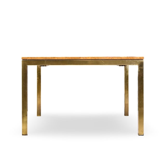 Tomlinson Tomlinson Mid Century Burlwood and Brass Expanding Dining Table With 2 Leaves For Sale - Image 4 of 13