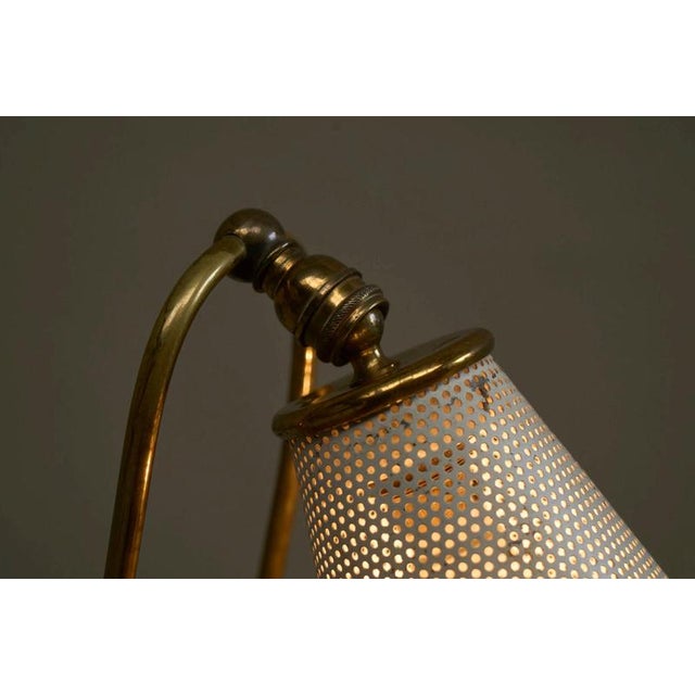 1950s Vintage French Table Lamp in Patinated Brass and Perforated Metal by Mathieu Matégot, 1950s For Sale - Image 5 of 14