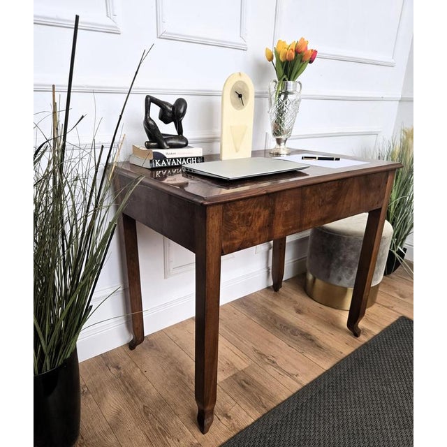 Wood Mid-Century Art Deco Italian Walnut Burl Wood Writing Desk Table, 1960s For Sale - Image 7 of 11