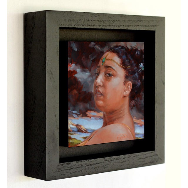 Figurative Queens Departure by Colin Poole | Oil on Wood Panel Portrait of a woman with a jeweled headpiece. For Sale - Image 3 of 3