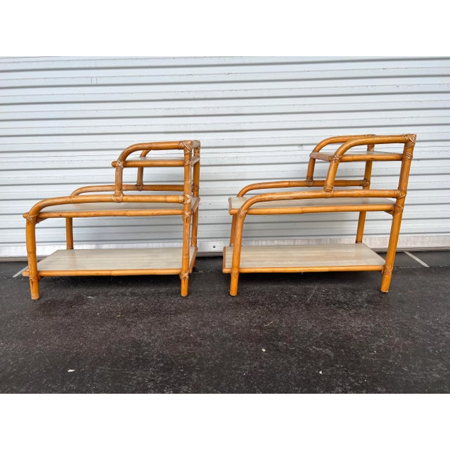 1950s 1950s Mid 20th Century 3 Tier Bent Bamboo Side Tables - A Pair For Sale - Image 5 of 7