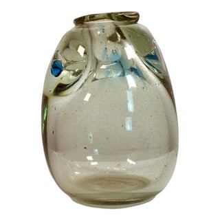 1970s Richard Ritter Modern Clear Glass with Blue Vessel Sculpture For Sale