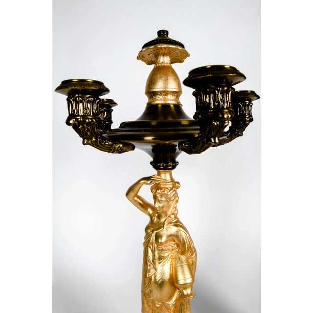 French Antique French Five Arms Bronze and Porcelain Candelabras - a Pair For Sale - Image 3 of 13