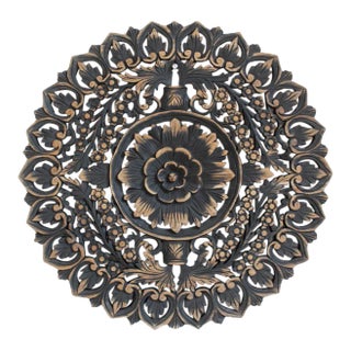 Vintage Antique Burn Carved Boho Medallion Wall Panel 24" For Sale