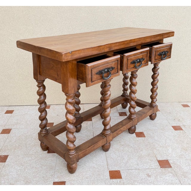 Spanish Wood Console Table with Three Drawers, 1950 For Sale - Image 12 of 13