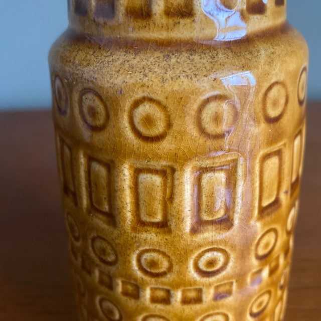 Mid-Century Mustard Color Ceramic Vase Made in West Germany. For Sale - Image 4 of 8