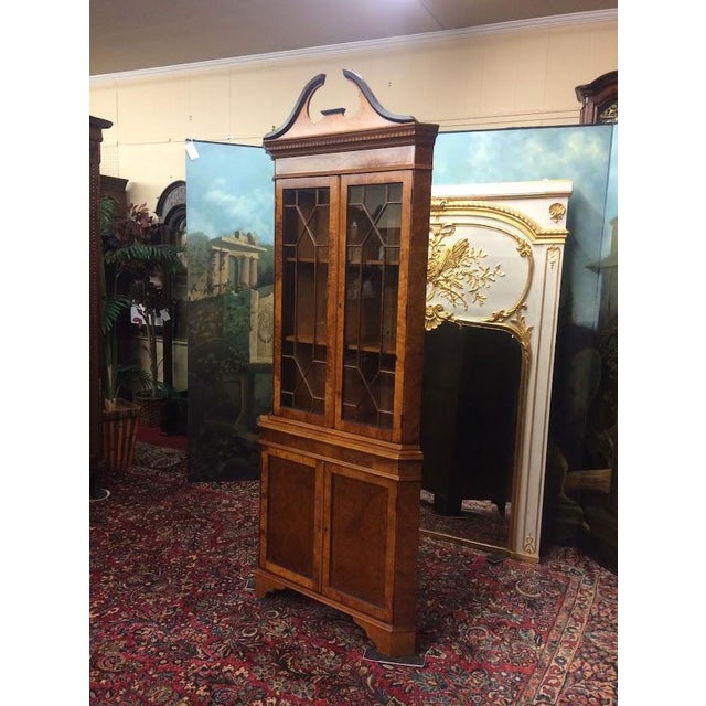 Vintage Corner Cabinet, Burl Walnut and Curly Maple Cabinet For Sale - Image 4 of 11