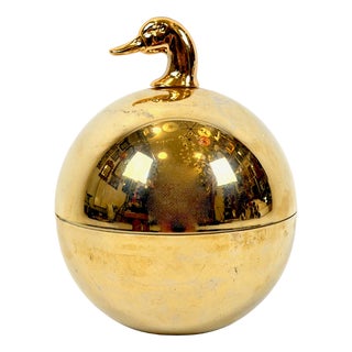 Vintage Gilded Ball Shape Ice Bucket with Duck Head Top Handle attributed to Hans Turnwald for Freddotherm, Switzerland, 1970s For Sale