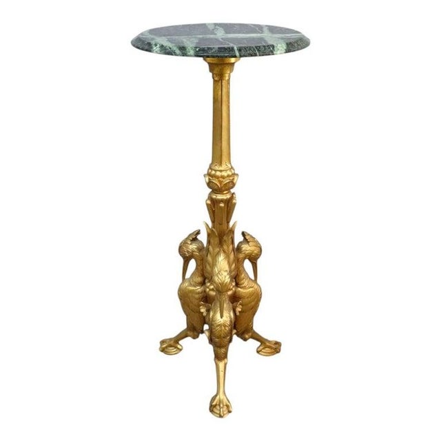 Wood Aesthetic Movement Figural Heron Carved Gilt Wood Marble Top Side Stand C1880 For Sale - Image 7 of 14