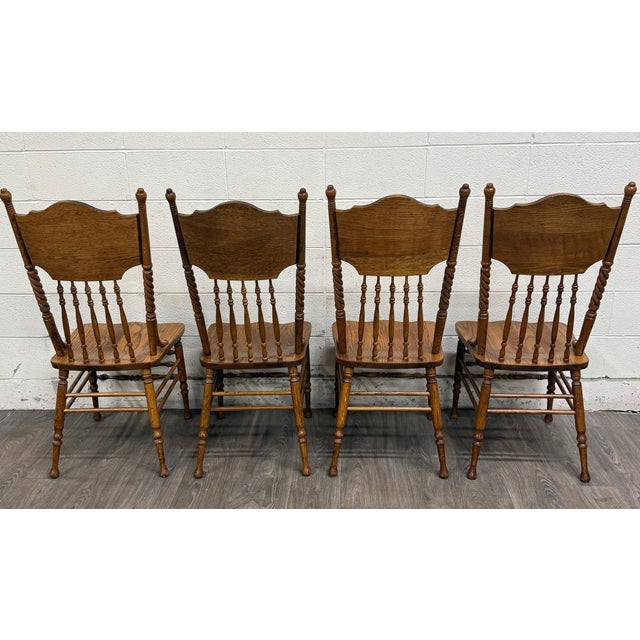 Brown Antique Oak Pressed Back Barley Twist Dining Chairs - Full Set of 4 For Sale - Image 8 of 10