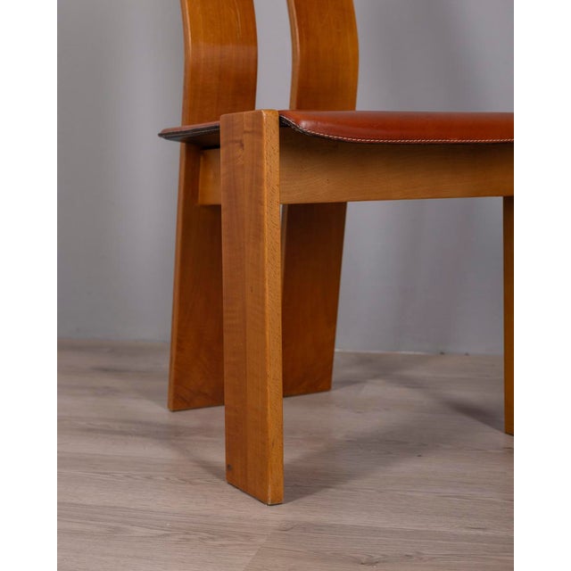 Brown Vintage Italian Wood and Leather Chairs, 1950s, Set of 4 For Sale - Image 8 of 13