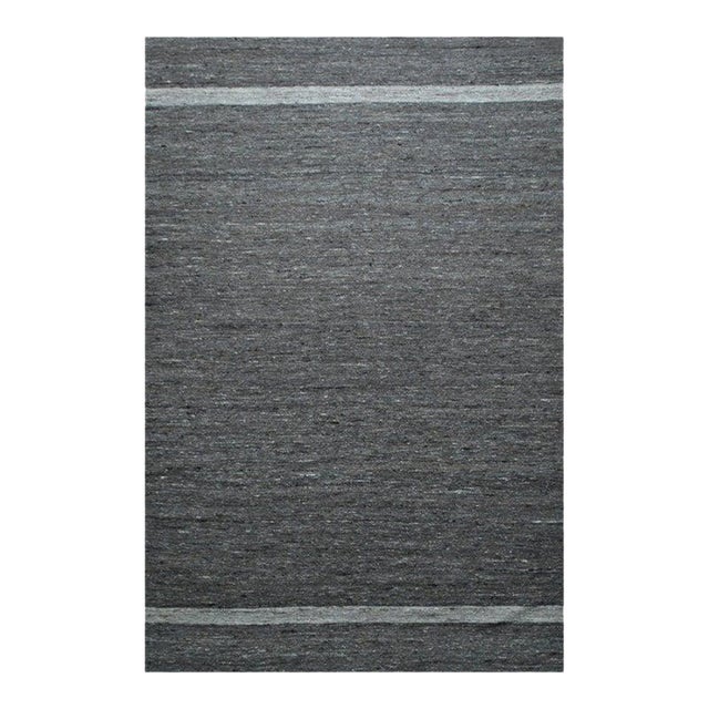 8x10 Gray Handwoven Wool Subtle Linear Banding Geometric Modern Carpet Rug For Sale
