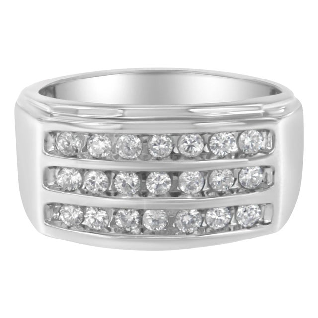 14K White Gold Men's Diamond Channel Set Band Ring (1 cttw, H-I Color, SI2-I1 Clarity) Size 10.5 EVS1010 For Sale