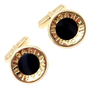 1990s Bulgari Yellow Gold Black Onyx Large Cufflinks, 2 Pieces