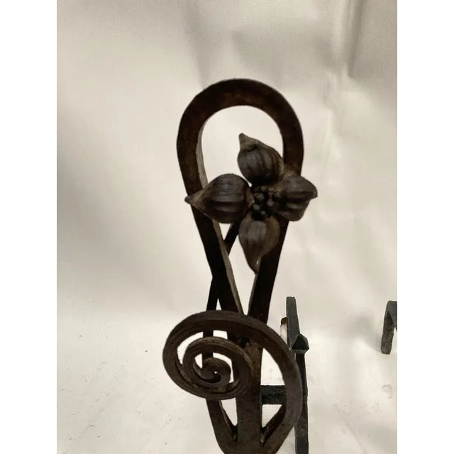 Mid-Century Modern Wrought Iron Chenets, 1910s For Sale - Image 3 of 11