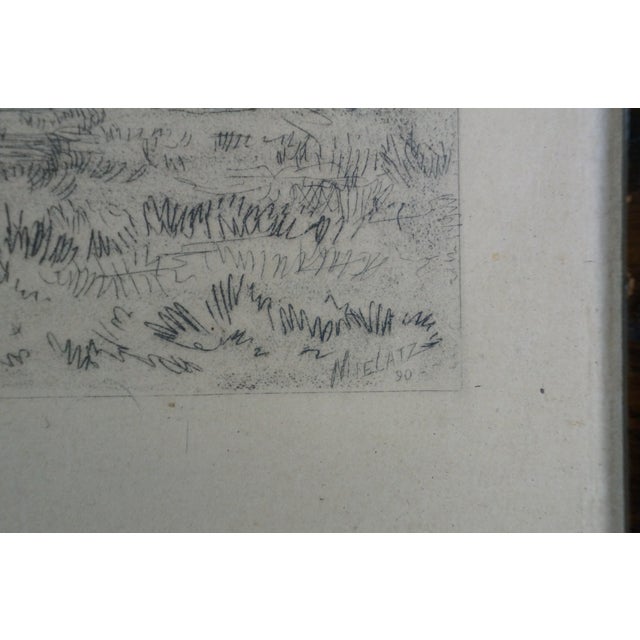 Antique Charles Frederick Mielatz Hillside Meadows Farmhouse Well Etching 26" For Sale - Image 6 of 12