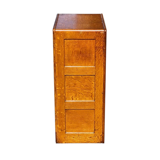 Antique Arts & Crafts Tiger Oak Three Drawer Office File Cabinet For Sale - Image 10 of 10
