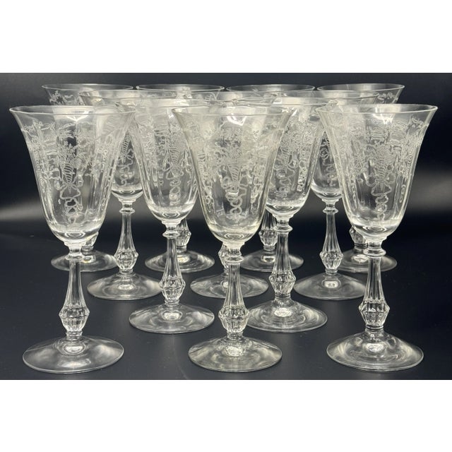 Glass 1930's Fostoria Glass Clear Corsage Pattern Water Goblets - a Set of 12 For Sale - Image 7 of 8