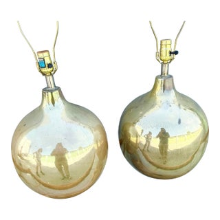 Mid 20th Century Mid Century Modern Gold Spherical Table Lamps - A Pair For Sale