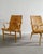 Rare pair of swedish modern "eva" sculptural armchairs in form pressed birch wood and patinated matching leather by bruno...