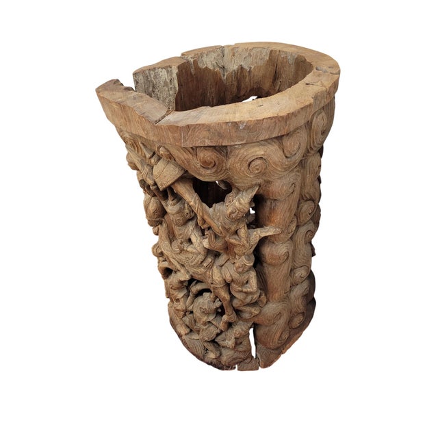 19th-Century Southeast Asian Hand-Carved Teak Temple Pillar Wrap Sculpture For Sale - Image 15 of 18