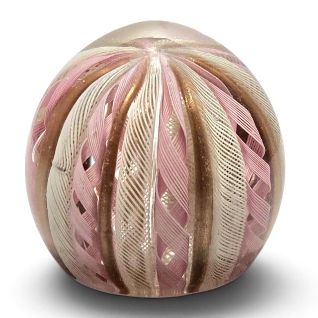 Figurative Mid Century Murano Zanfirico Latticino Art Glass Paperweight 3" For Sale - Image 3 of 14