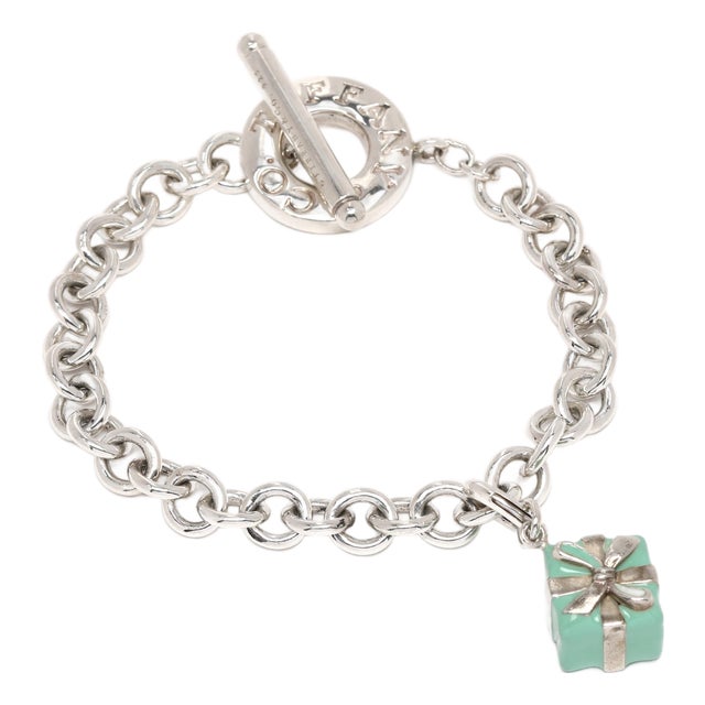 Tiffany & Co Turquoise Present Charm Bracelet, Sterling Silver, Length 7.25 In For Sale