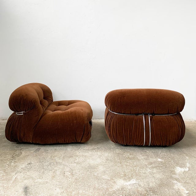 Cassina Soriana Armchairs in Brown Fabric by Afra and Tobia Scarpa for Cassina, 1970s, Set of 2 For Sale - Image 4 of 11