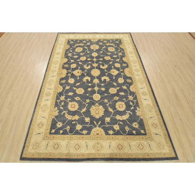 Farmhouse Ziegler Rug 5’10” X 8’9” Blue Wool Traditional Hand-Knotted Oriental Carpet For Sale - Image 3 of 13