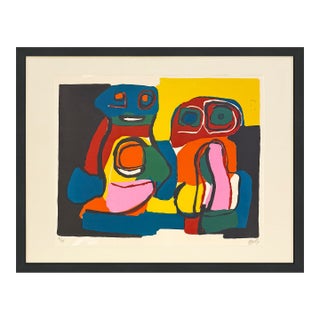 Karel Appel, Deux Personages (Framed Hand Signed Lithograph), 1969 For Sale