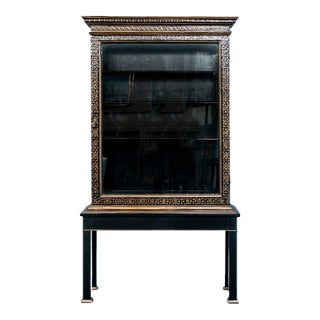 Louis XVI Style Ebonized Glass Front Vitrine Display Cabinet For Sale