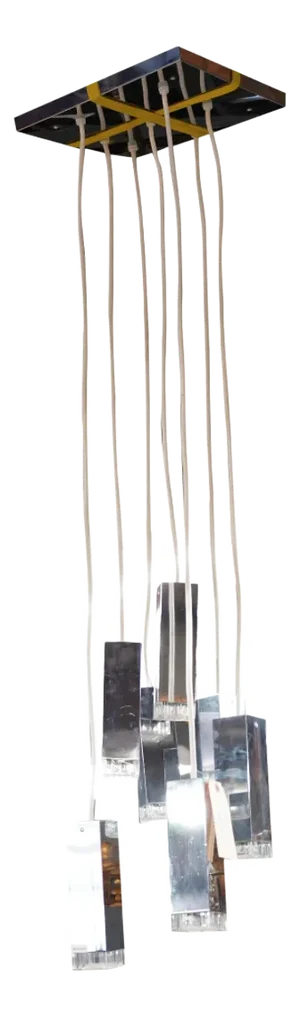 Mid 20th Century Modernist Multi-Pendant Light Fixture Chromed Metal With Seven Rectangular Pendants