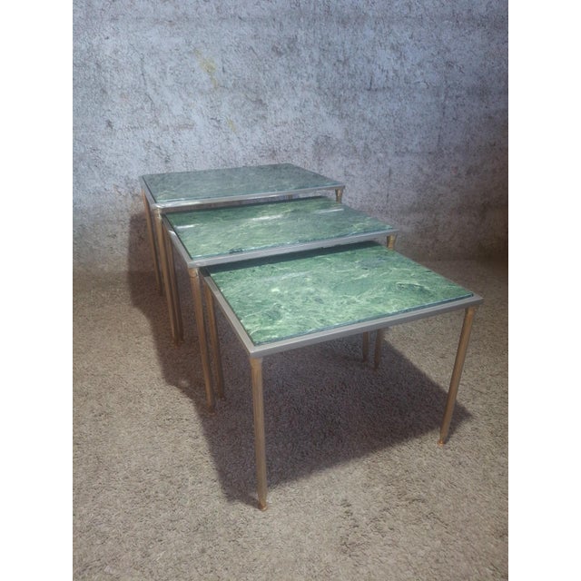 1960s Nesting Tables in Green Marble and Metal, 1960s, Set of 3 For Sale - Image 5 of 13