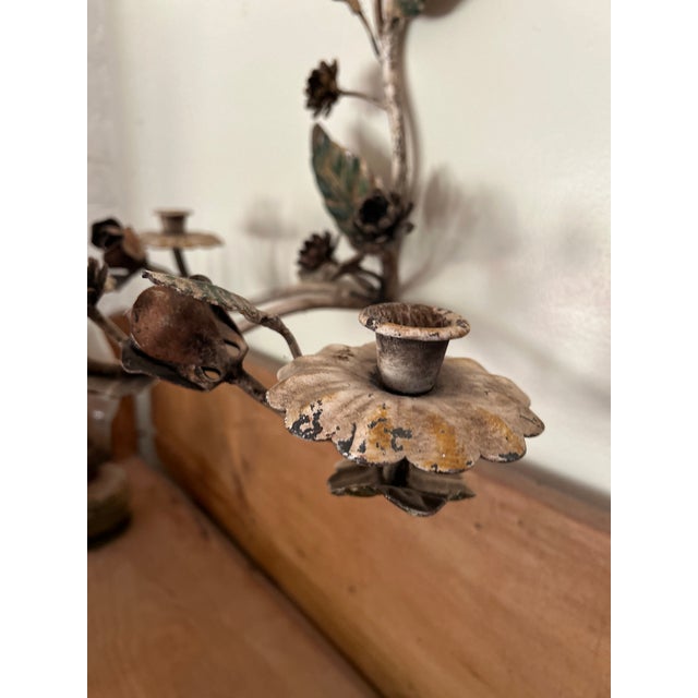 1950s Tole Floral Wall Sconce For Sale - Image 12 of 13