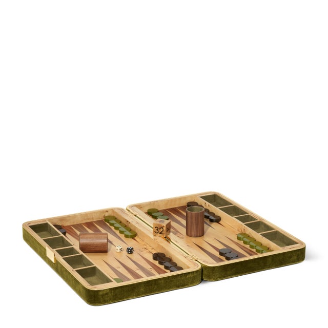 AERIN AERIN Velvet Backgammon Set in Moss For Sale - Image 4 of 4